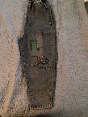 Women’s Washed Blue Embroidered Patch Jeans